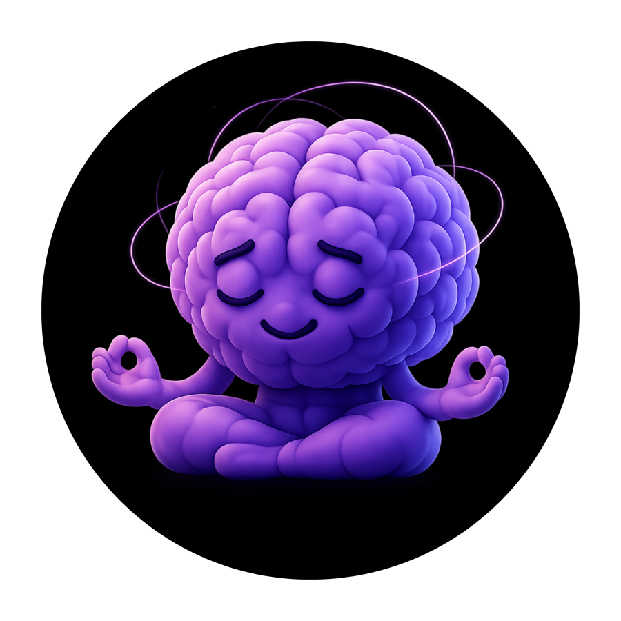 HoldOn's mascot — a calm, meditating brain character — representing a moment of pause